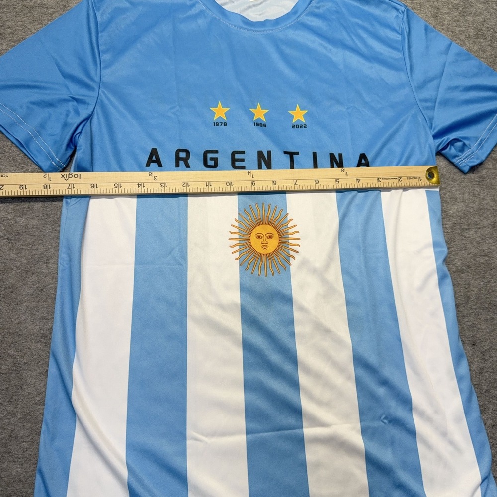Argentina Fan Soccer Jersey Men M World Cup 2022 Polyester Blue White Striped - Picture 4 of 11